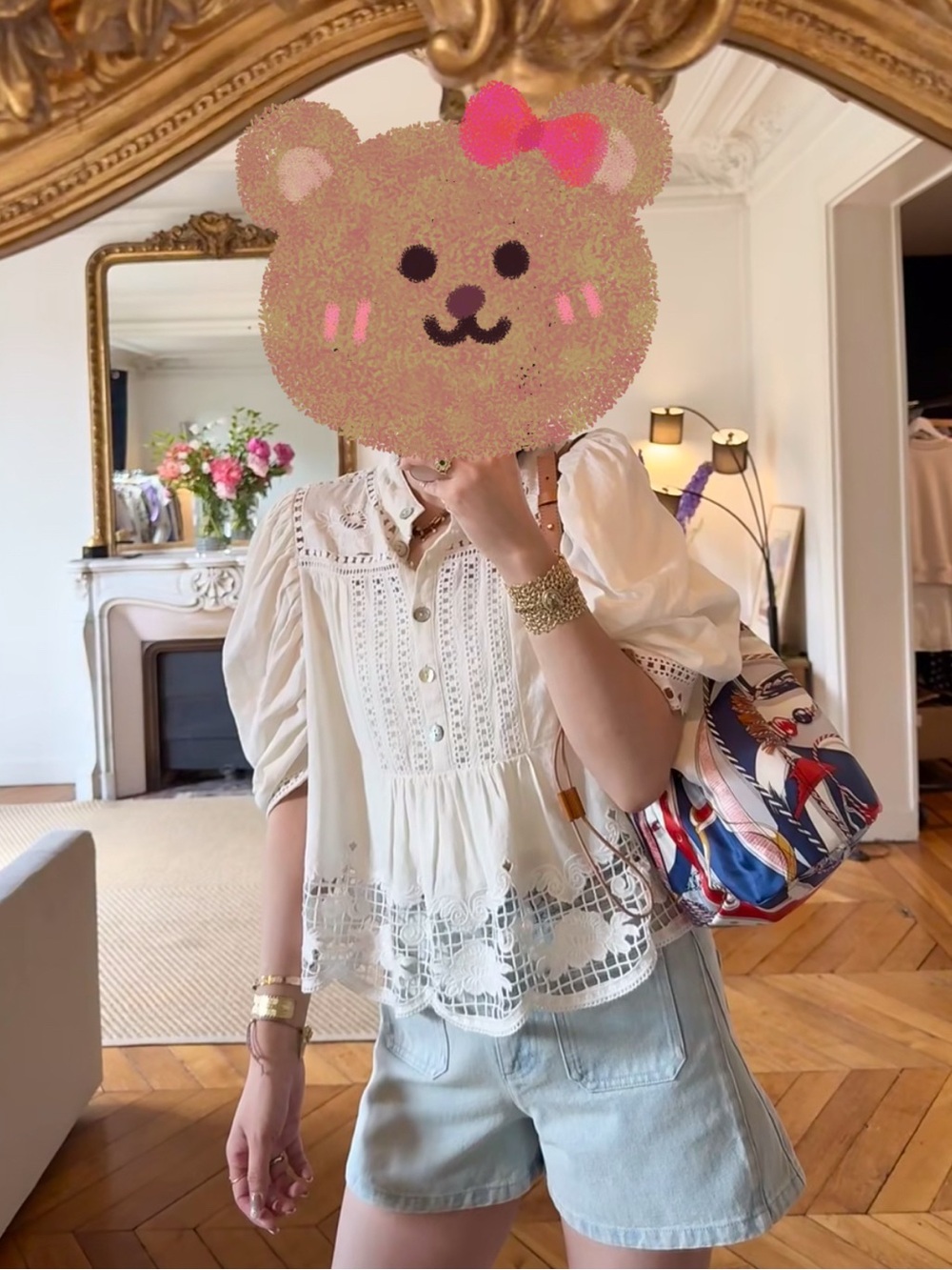 Farm Rio Romantic Richelieu Puffed Sleeve Blouse